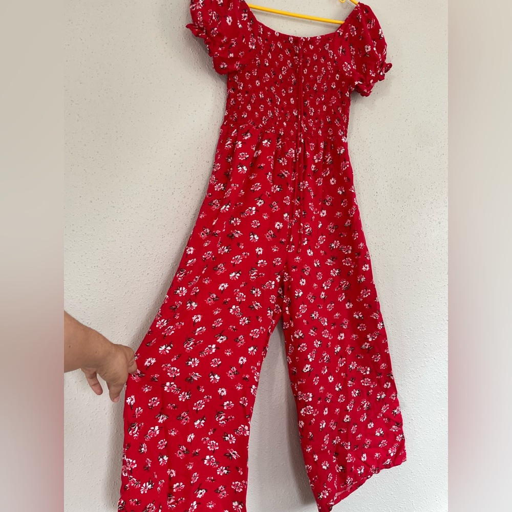 Violet Skies Women’s floral red romper summer jumpsuit wide leg elegant M